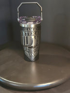 Veterans 20 oz Tumbler with Built-in Straw & Carry Handle Design - I Am A Veteran Emblem on Black Background