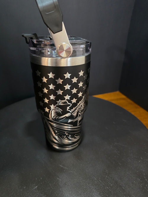 20oz Insulated Stainless Steel Tumbler – Laser-Engraved Hunting/Fishing Design, Double-Wall Vacuum Sealed, Powder-Coated Finish